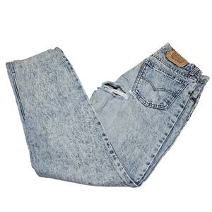 1980s Acid Wash Distressed Levi's 505 Orange Tab Cotton Denim Blue Jeans Size 29